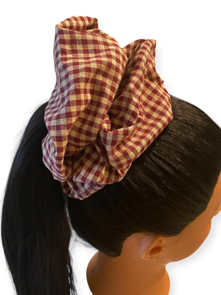 Handmade Red Gingham Cotton Hair Scrunchie - Extra Large