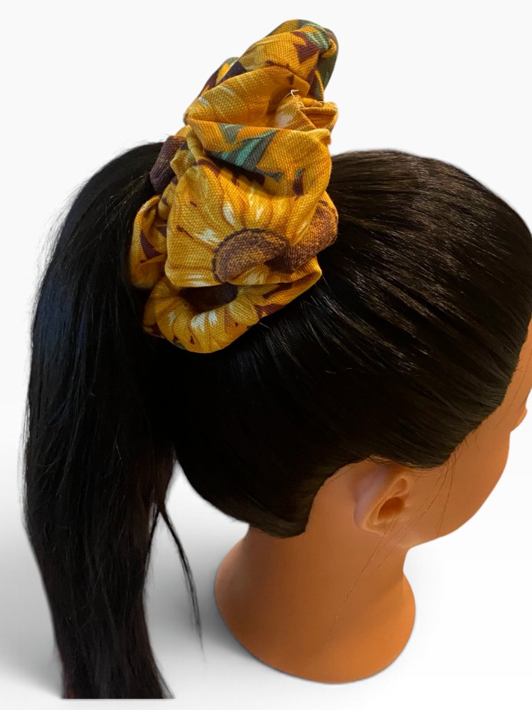 Handmade Sunflower Print Cotton Hair Scrunchie - Medium