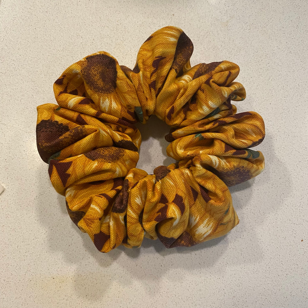 Handmade Sunflower Print Cotton Hair Scrunchie - Medium