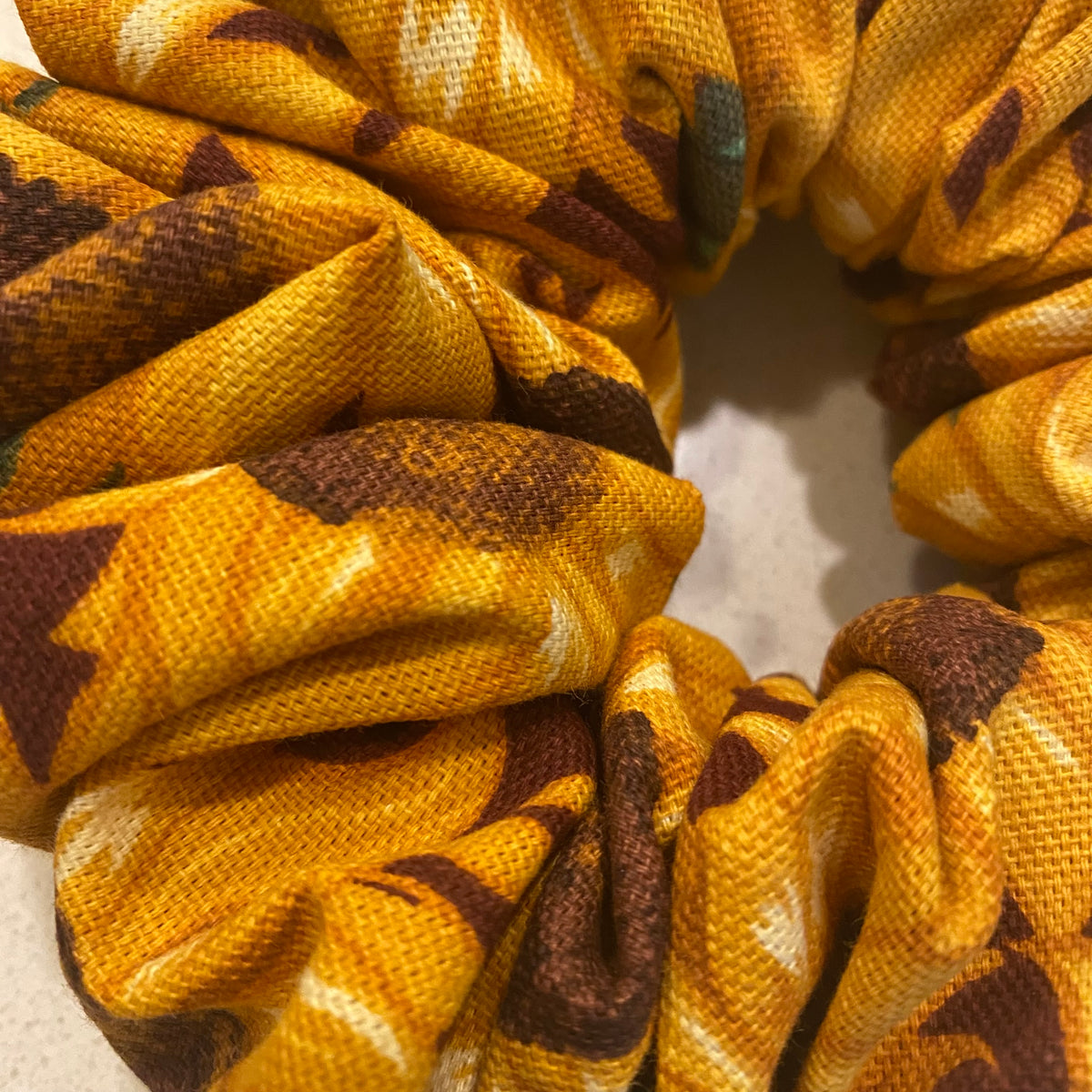 Handmade Sunflower Print Cotton Hair Scrunchie - Medium