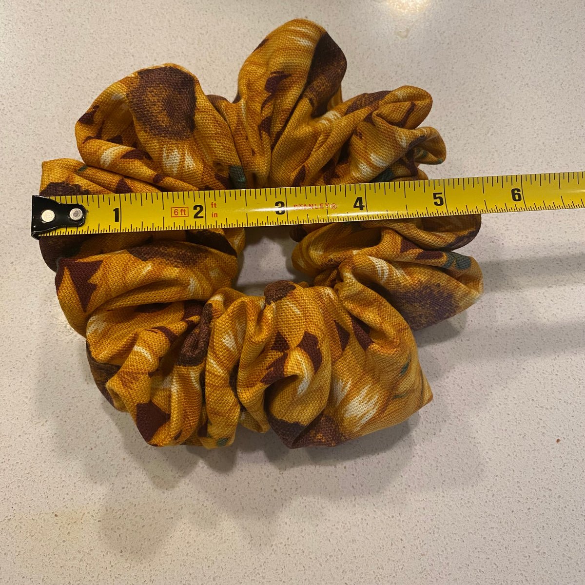 Handmade Sunflower Print Cotton Hair Scrunchie - Medium