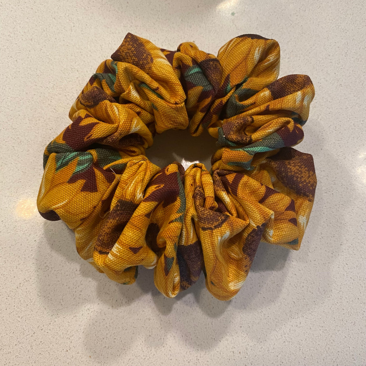 Handmade Sunflower Print Cotton Hair Scrunchie - Medium