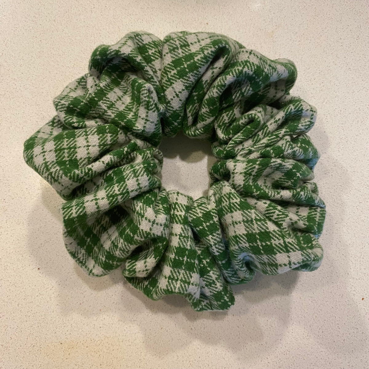 Handmade Green Gingham Cotton Hair Scrunchie - Medium