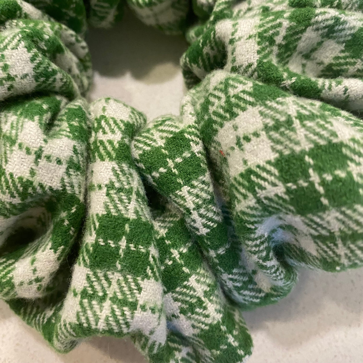 Handmade Green Gingham Cotton Hair Scrunchie - Medium