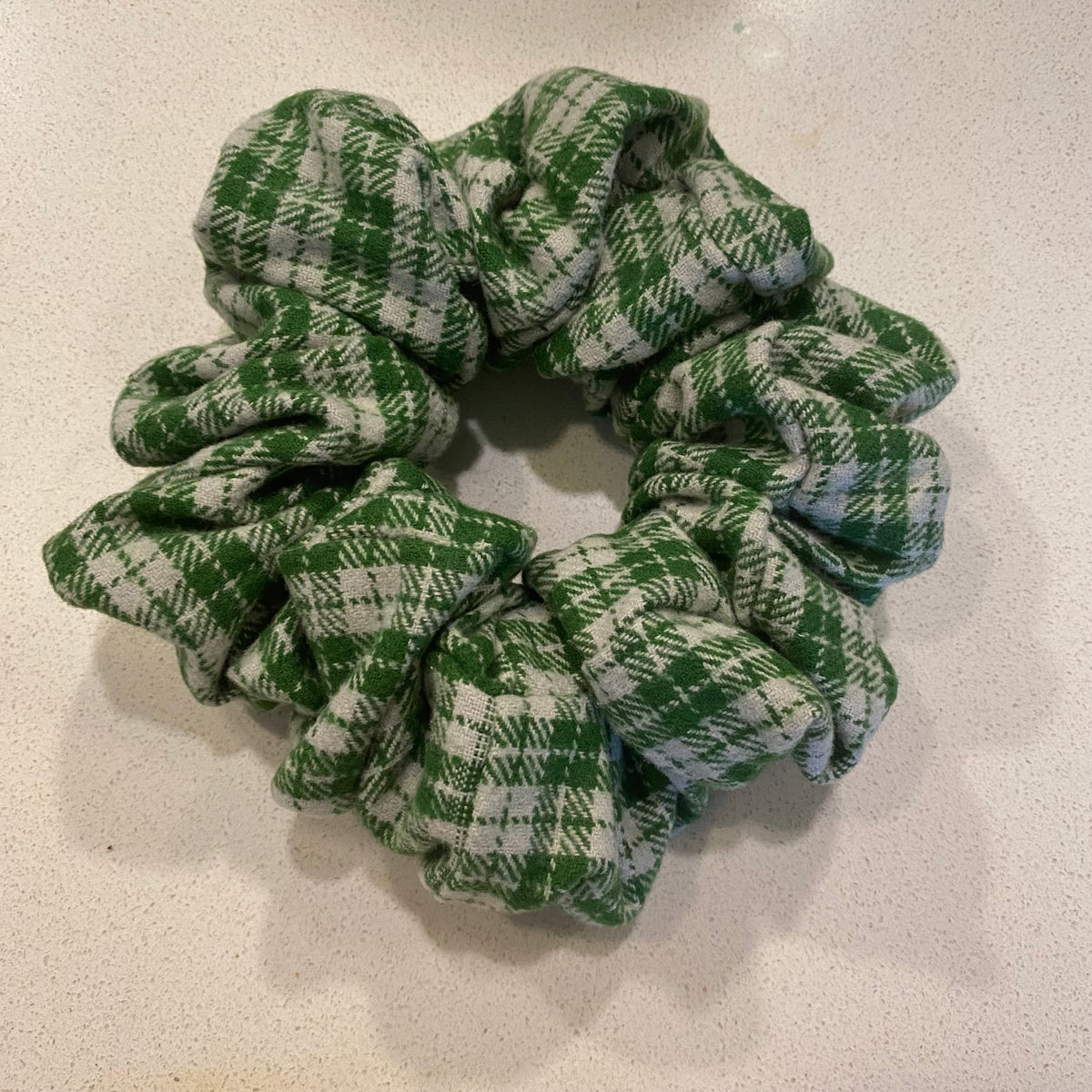 Handmade Green Gingham Cotton Hair Scrunchie - Medium