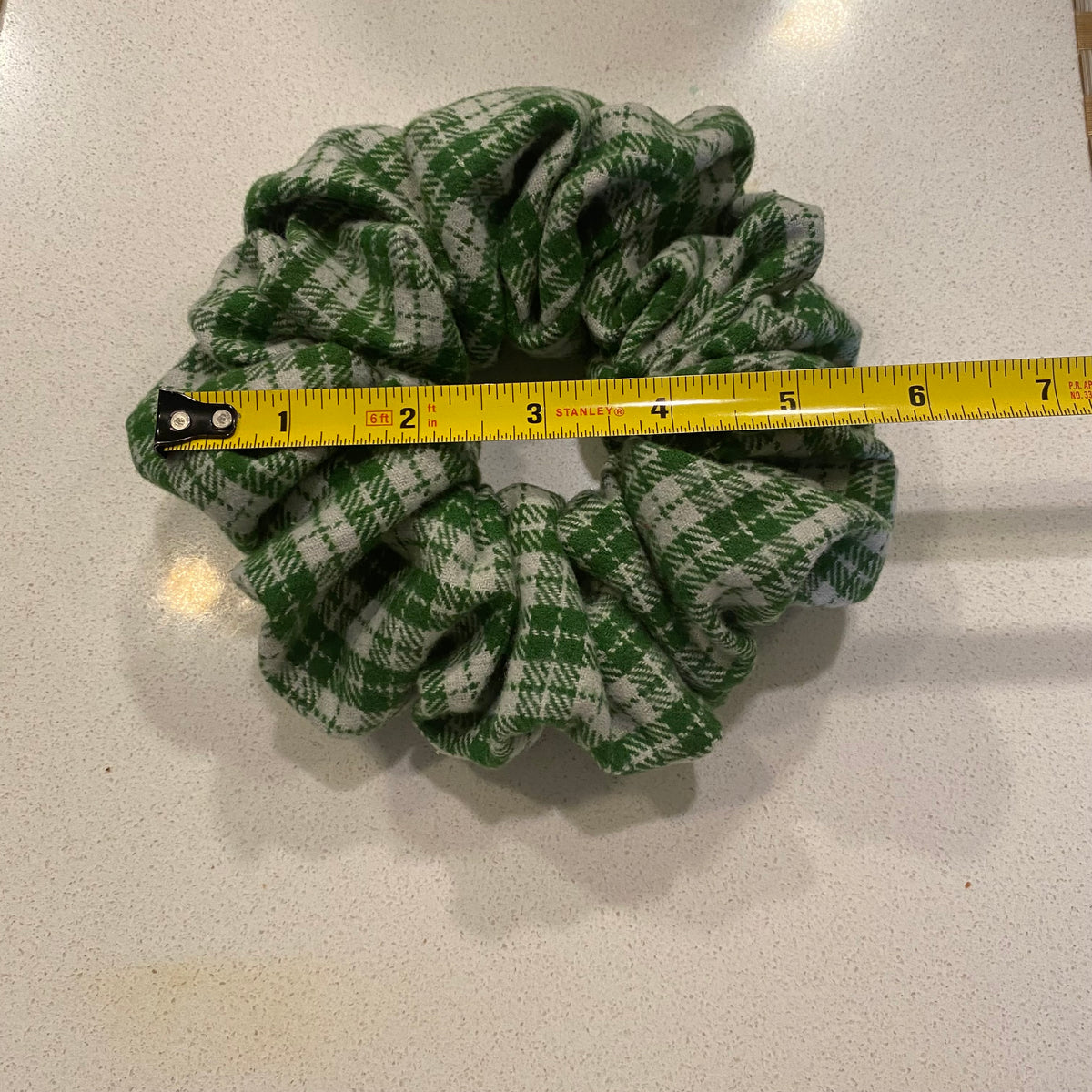 Handmade Green Gingham Cotton Hair Scrunchie - Medium