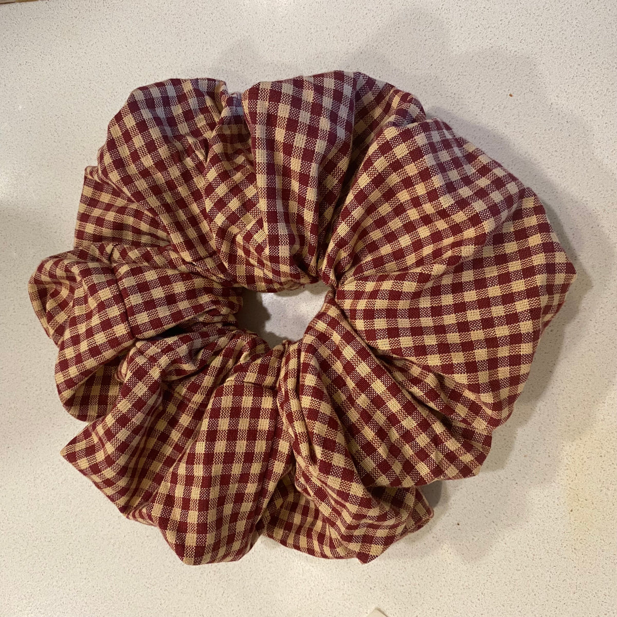 Handmade Red Gingham Cotton Hair Scrunchie - Extra Large