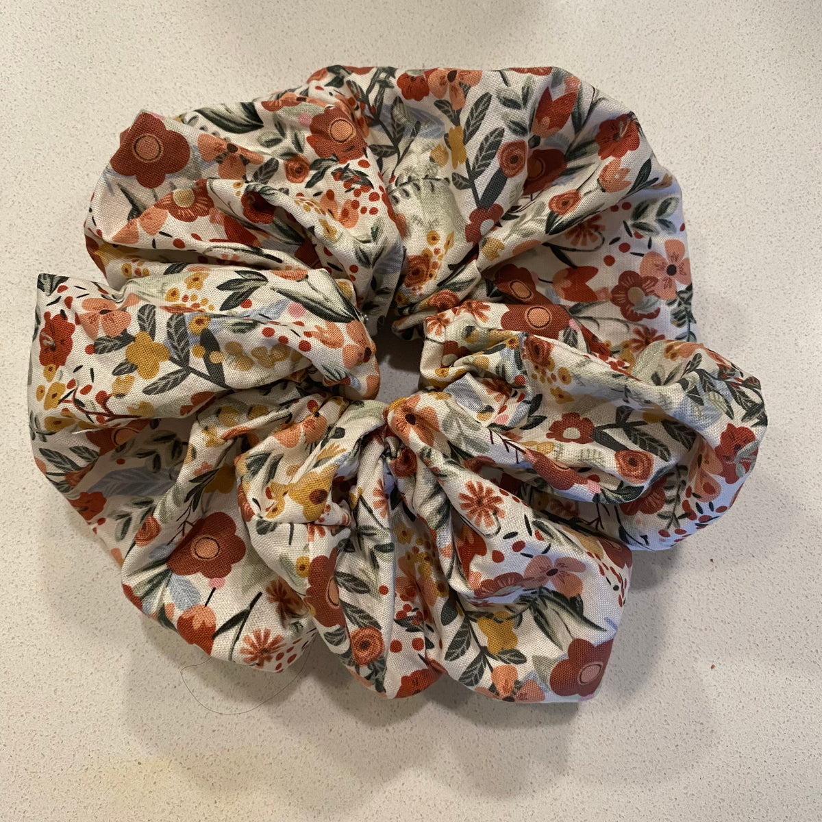 Handmade Autumn Floral Cotton Hair Scrunchie - Large