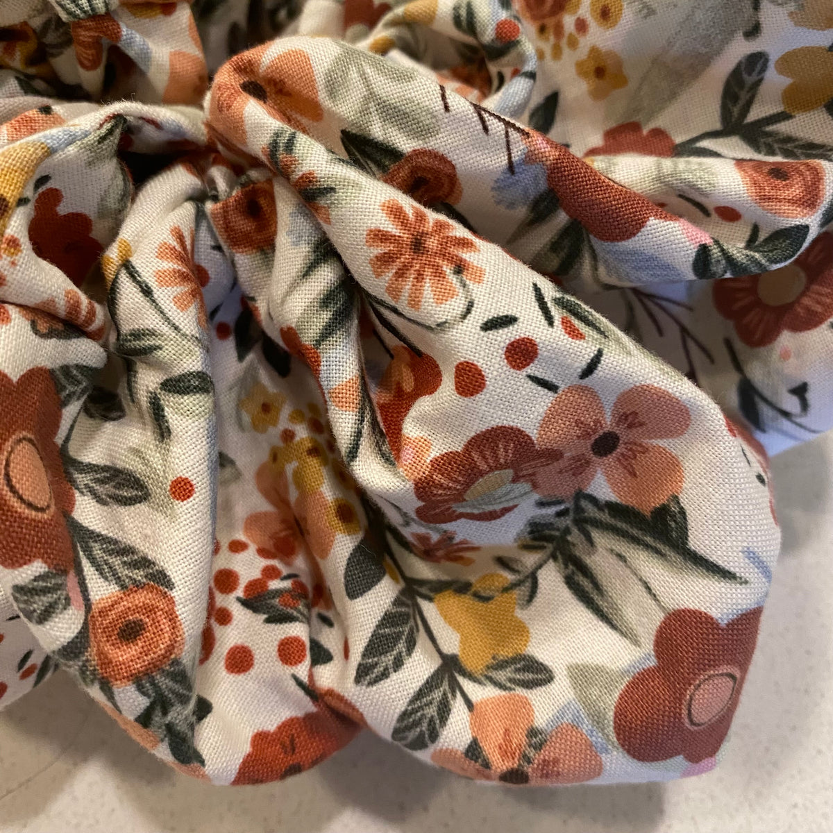 Handmade Autumn Floral Cotton Hair Scrunchie - Large