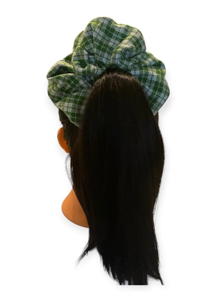 Handmade Green Gingham Cotton Hair Scrunchie - Medium