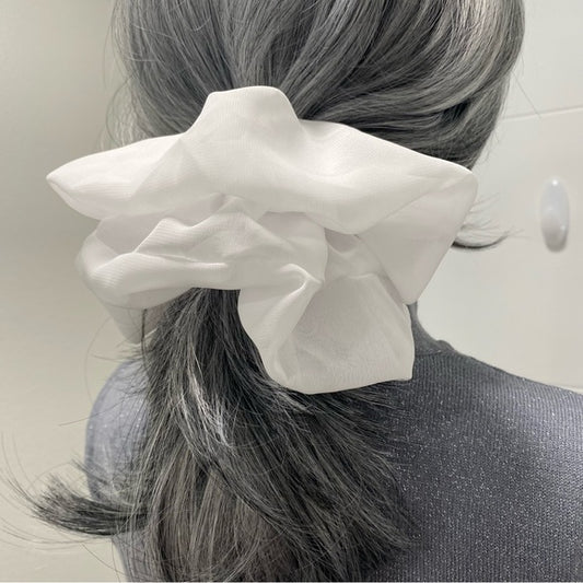 Poly Chiffon Hair Scrunchie. White. XL