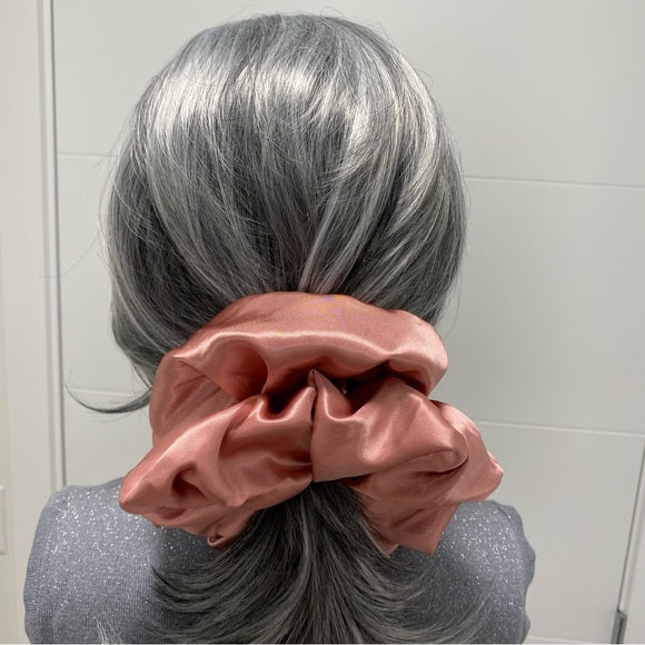 XL Rose Pink Satin Scrunchie – Extra Large 100% Polyester Hair Accessory for Ponytails & Buns