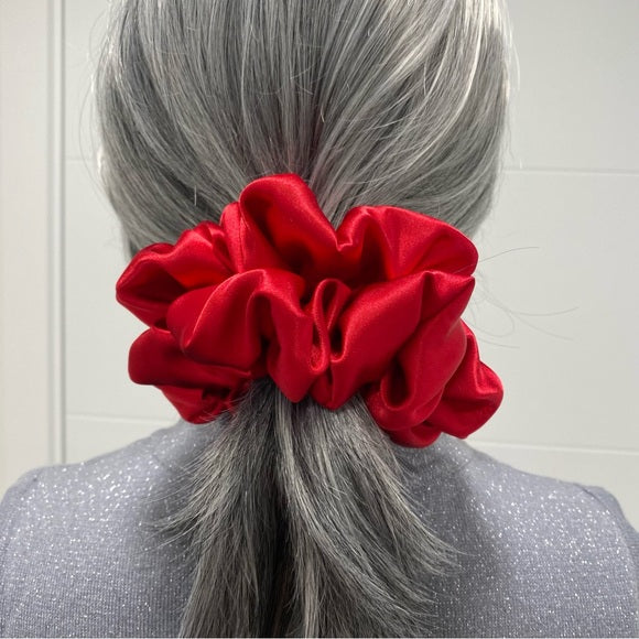 Poly Satin Hair Scrunchie. Red. XL