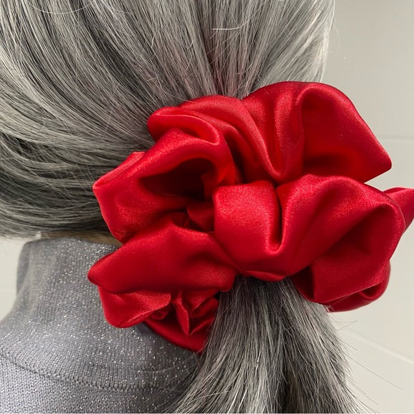 Poly Satin Hair Scrunchie. Red. XL