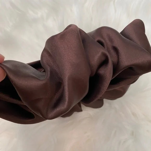 Poly Satin Hair Scrunchie. Dark Brown. XL.
