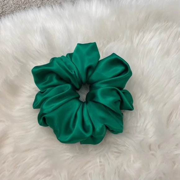 Poly Satin Hair Scrunchie. Green. XL
