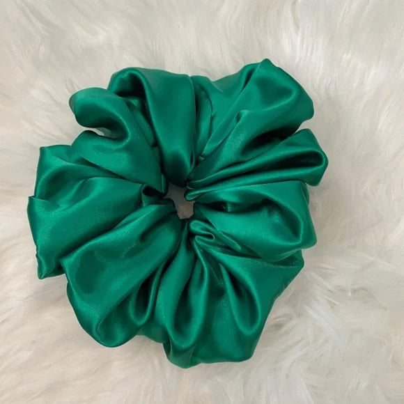 Poly Satin Hair Scrunchie. Green. XL