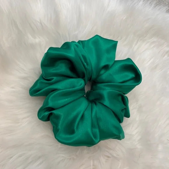 Poly Satin Hair Scrunchie. Green. XL