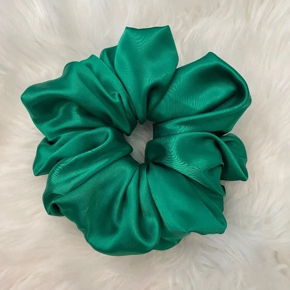 Poly Satin Hair Scrunchie. Green. XL