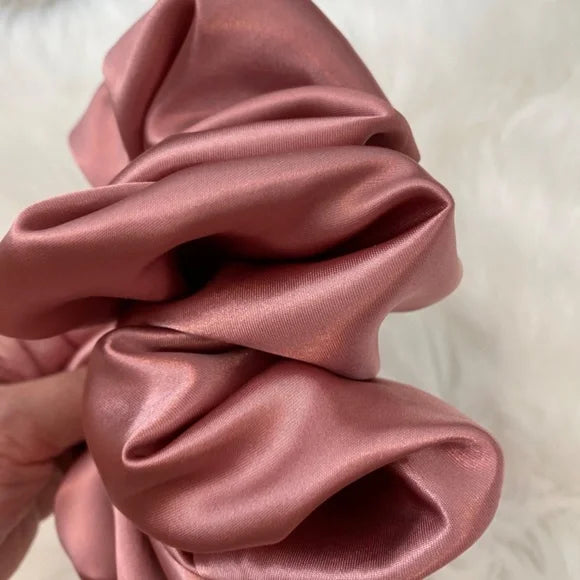 XL Rose Pink Satin Scrunchie – Extra Large 100% Polyester Hair Accessory for Ponytails & Buns