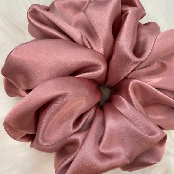 XL Rose Pink Satin Scrunchie – Extra Large 100% Polyester Hair Accessory for Ponytails & Buns