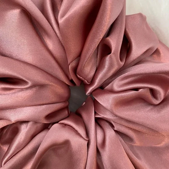 XL Rose Pink Satin Scrunchie – Extra Large 100% Polyester Hair Accessory for Ponytails & Buns