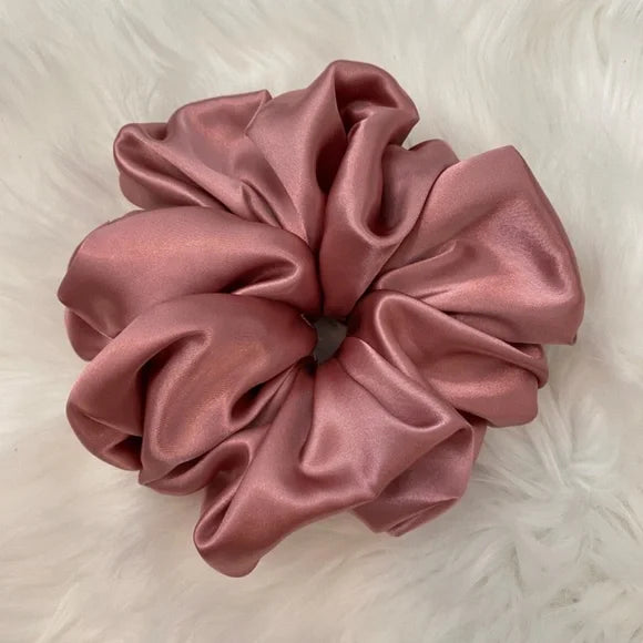 XL Rose Pink Satin Scrunchie – Extra Large 100% Polyester Hair Accessory for Ponytails & Buns