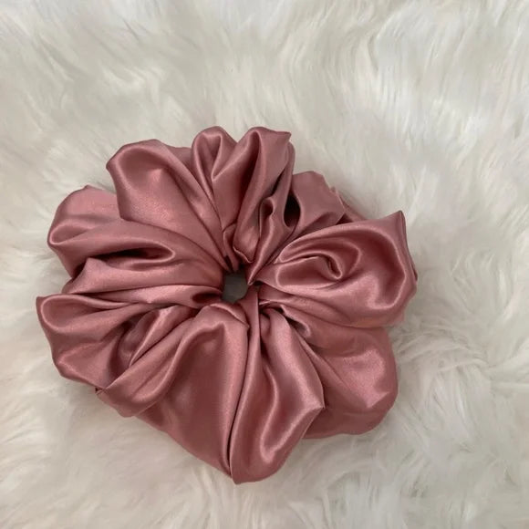 XL Rose Pink Satin Scrunchie – Extra Large 100% Polyester Hair Accessory for Ponytails & Buns