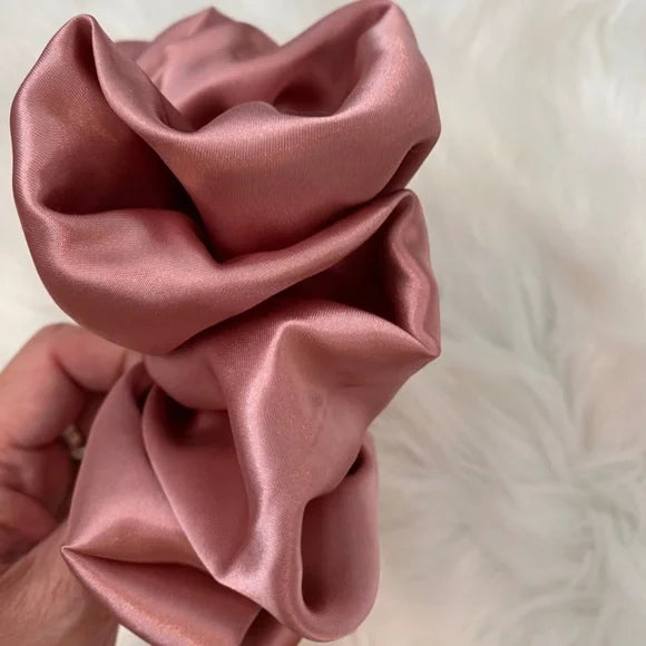 XL Rose Pink Satin Scrunchie – Extra Large 100% Polyester Hair Accessory for Ponytails & Buns