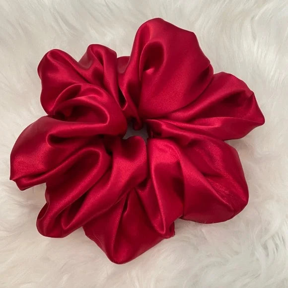 Poly Satin Hair Scrunchie. Red. XL