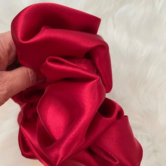Poly Satin Hair Scrunchie. Red. XL