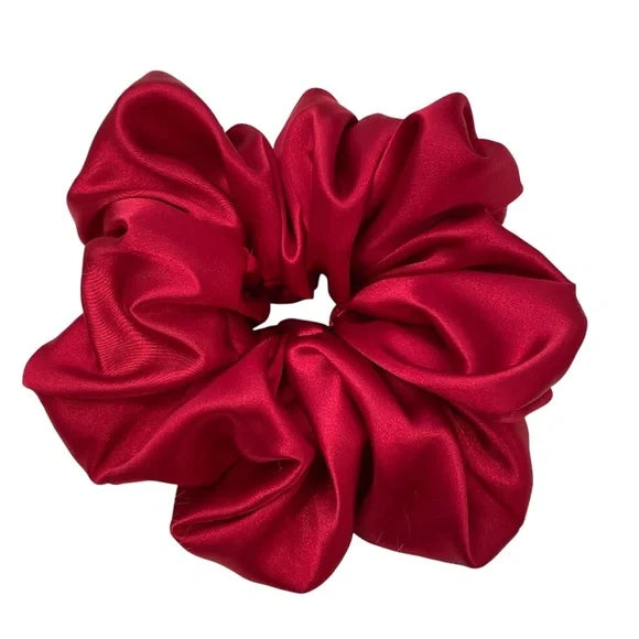 Poly Satin Hair Scrunchie. Red. XL