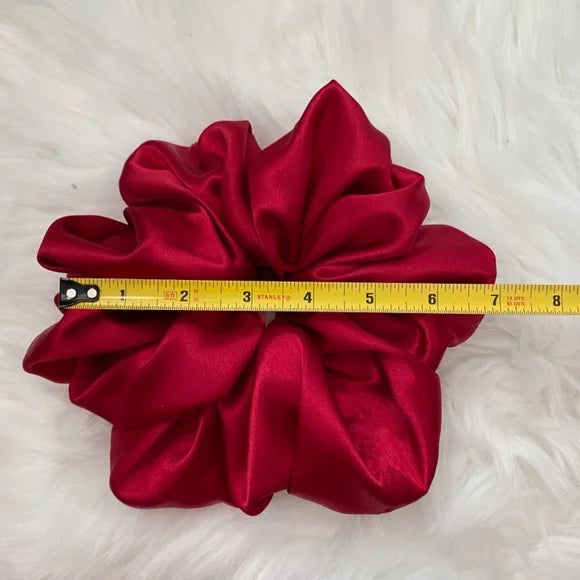 Poly Satin Hair Scrunchie. Red. XL