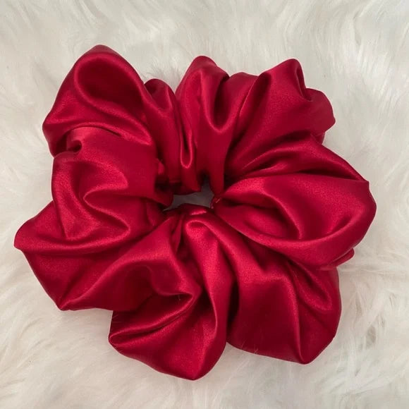 Poly Satin Hair Scrunchie. Red. XL
