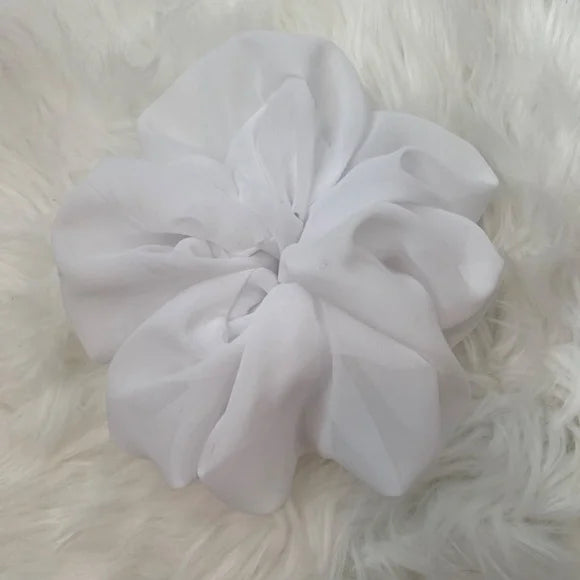 Poly Chiffon Hair Scrunchie. White. XL