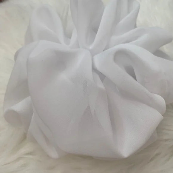 Poly Chiffon Hair Scrunchie. White. XL