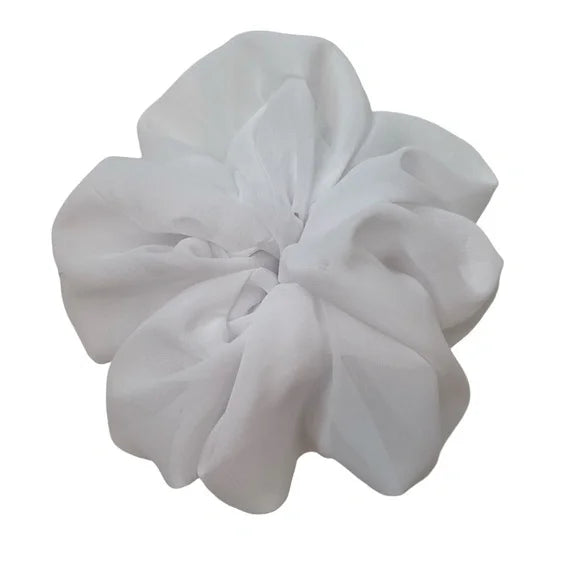 Poly Chiffon Hair Scrunchie. White. XL