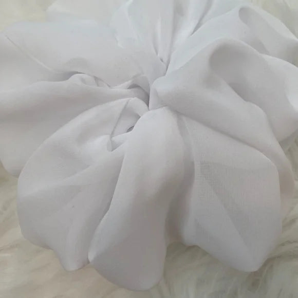 Poly Chiffon Hair Scrunchie. White. XL