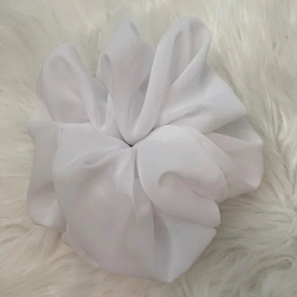 Poly Chiffon Hair Scrunchie. White. XL