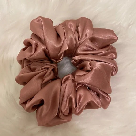 Poly Satin Hair Scrunchie. Rose Pink. Medium