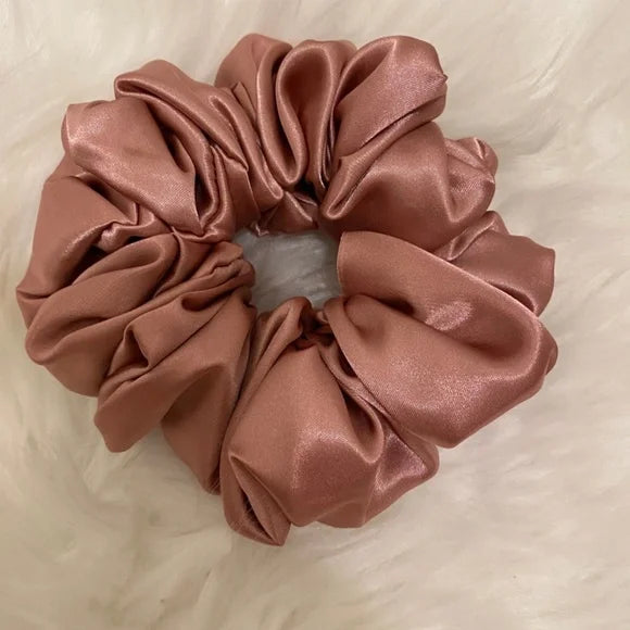 Poly Satin Hair Scrunchie. Rose Pink. Medium