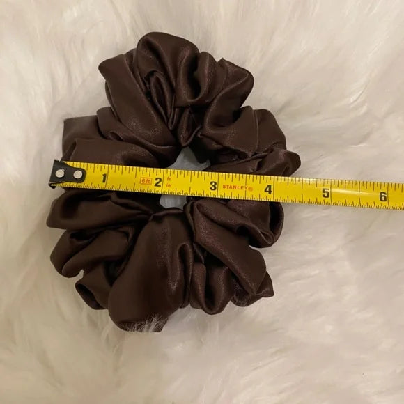 Poly Satin Hair Scrunchie. Dark Brown. Medium