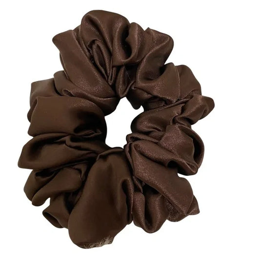 Poly Satin Hair Scrunchie. Dark Brown. Medium
