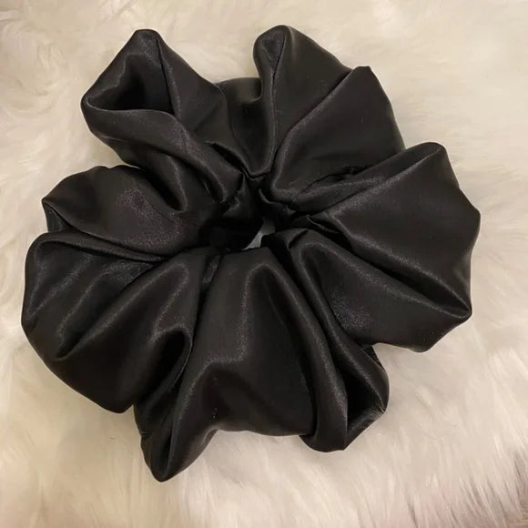 XXL Black Satin Scrunchie – Extra Large 100% Polyester Hair Accessory for Ponytails & Buns