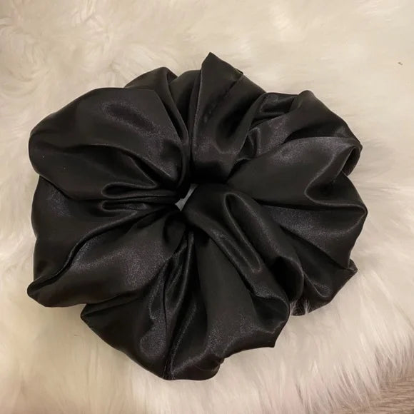 XXL Black Satin Scrunchie – Extra Large 100% Polyester Hair Accessory for Ponytails & Buns