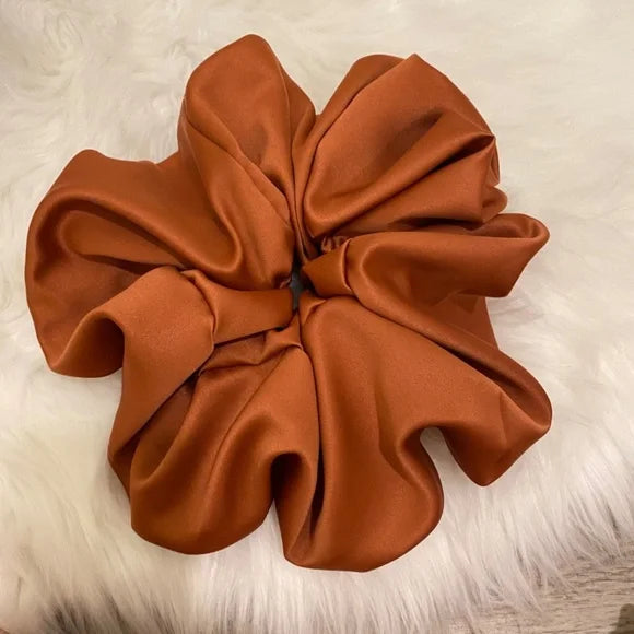 Satin Hair Scrunchie. Orange Rust XXL