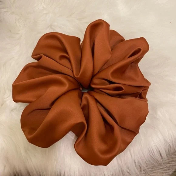 Satin Hair Scrunchie. Orange Rust XXL