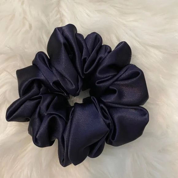Satin Hair Scrunchie. Dark Purple. Medium