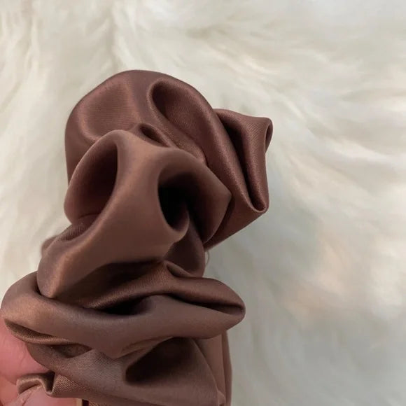 Satin Hair Scrunchie. Brown. Medium
