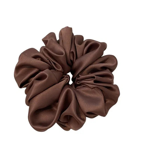 Satin Hair Scrunchie. Brown. Medium